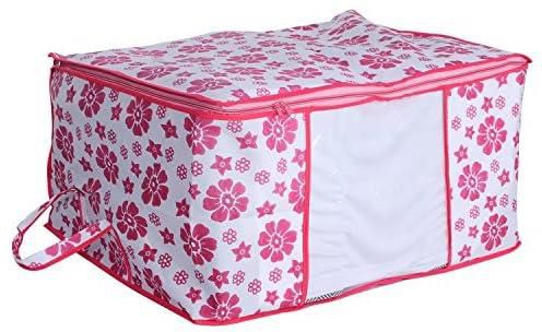 Kuber Industries 1 Piece Non Woven Underbed Storage Bag Set, Pink Floral