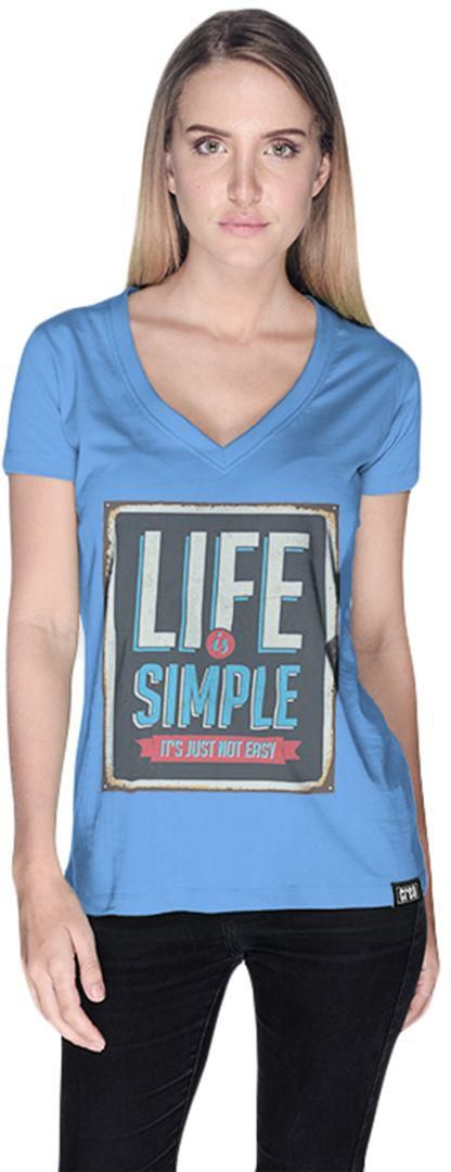 Creo Life is Simple Retro T-Shirt for Women - L, Blue