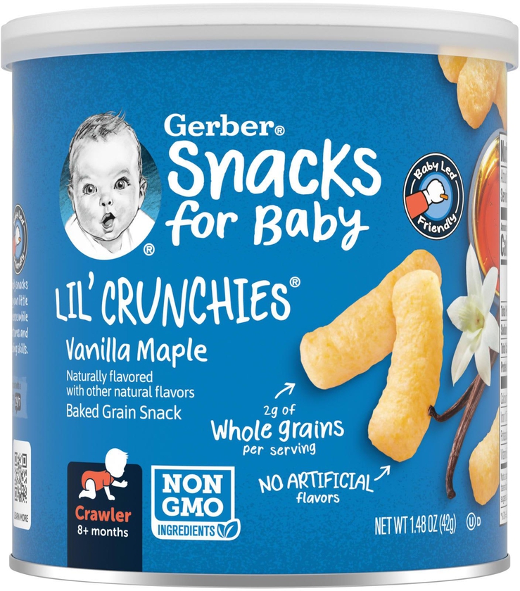 جيربر‏, وجبات خفيفة للأطفال ، Lil 'Crunchies ، وجبة خفيفة من الحبوب المخبوزة ، +8 أشهر ، قيقب الفانيليا ، 1.48 أونصة (42 جم)