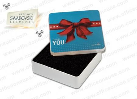 Tin Gift Box THANK YOU, Ribbon with Swarovski, 12 x 12 x 3 cm