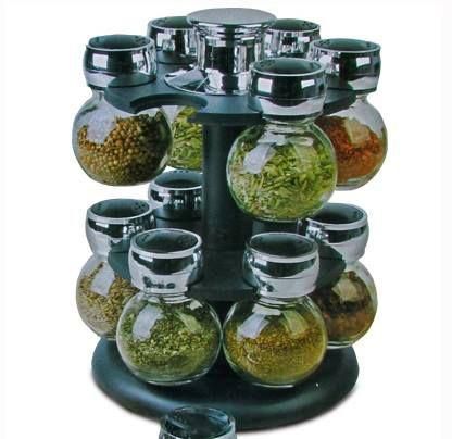 GLASS SPICE JAR SET WITH ROUND ROTATING RACK – 12 PIECES