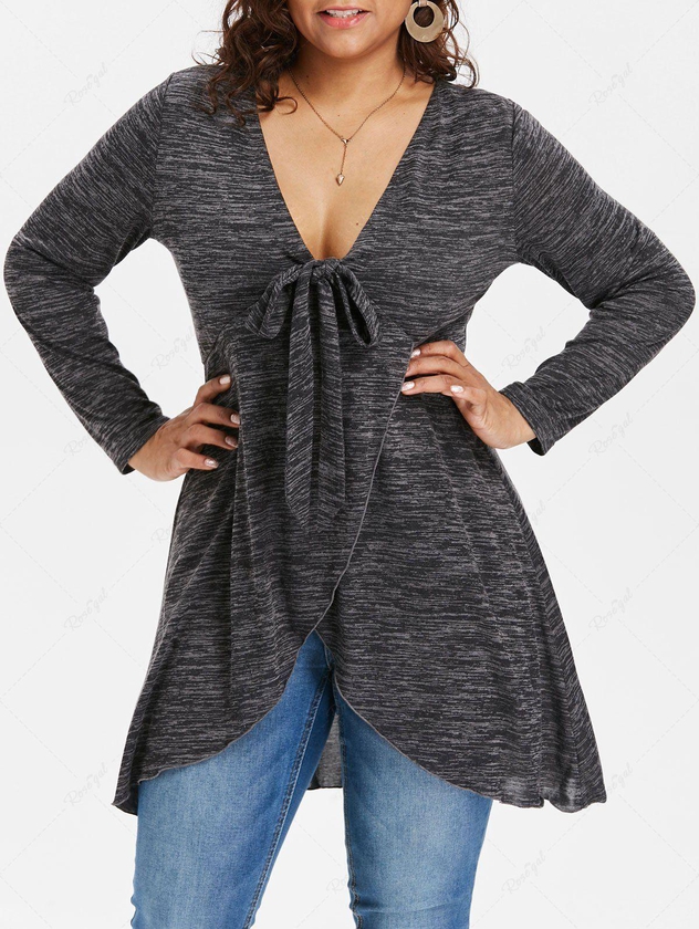 Plus Size Bowknot Tied Marled Surplice T-shirt - M | Us 10