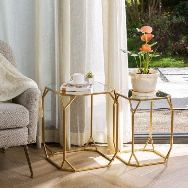 Get Steel Side Table Set, 2 piece - Gold with best offers | Raneen.com