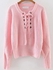 SheIn Pink Eyelet Lace Up Ribbed Trim Sweater