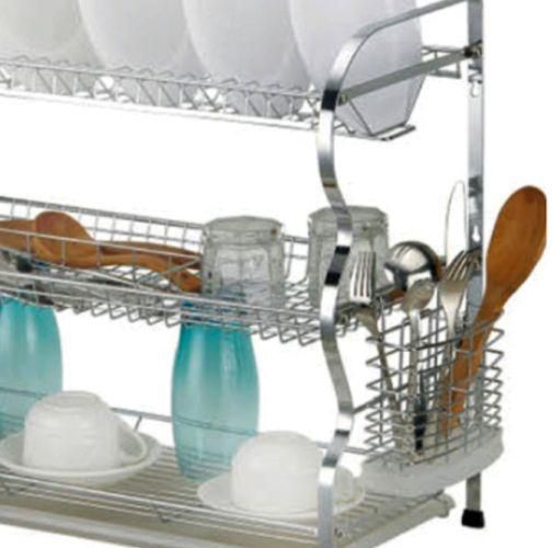 3-layer Stainless Steel Wall Hanging Dish Rack, Silver