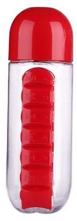 Water Bottle With Pill Organizer Red/Clear