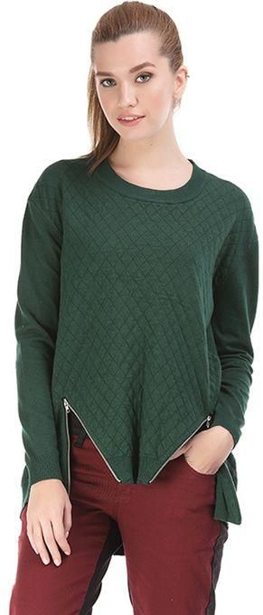 Ravin Round Neck Stitched Sweater - Dark Green