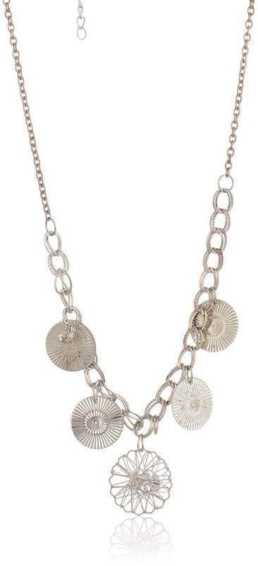 Dama Round Shaped Pendants Station Necklace for Girls - Silver
