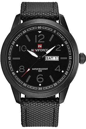 Generic 9101 Men's Sports Waterproof Nylon Strap Watches Fashion Casual Quartz Dual Calendar Display Man Watch - Black