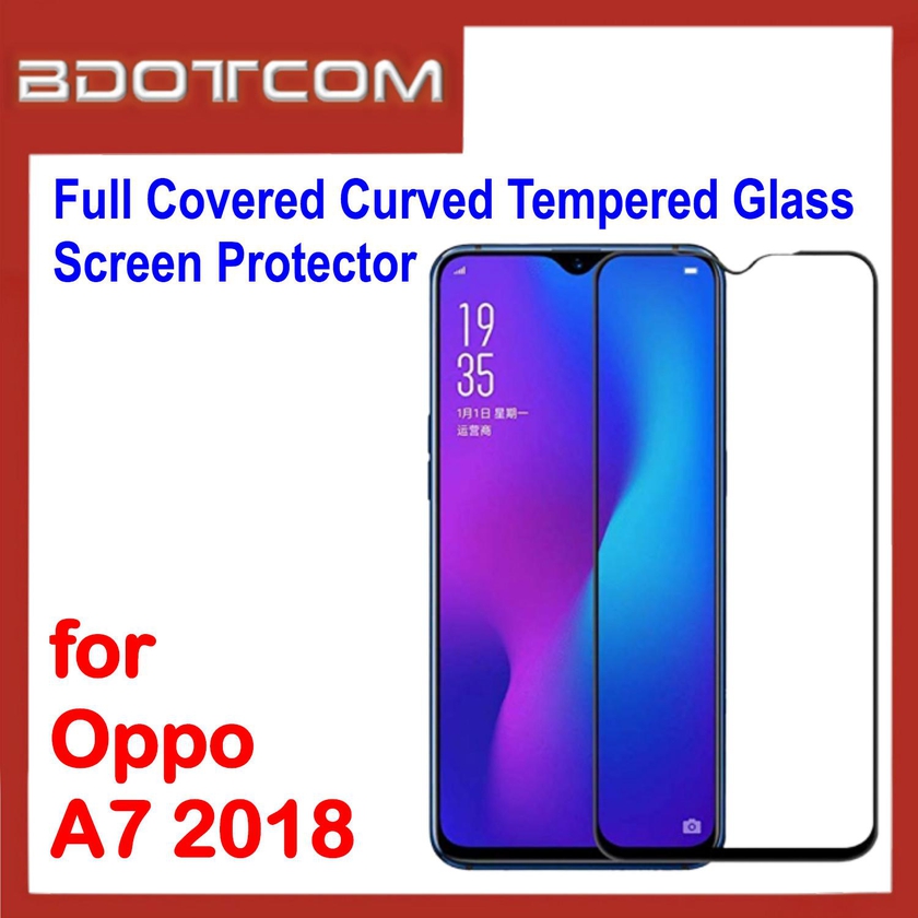 Bdotcom Full Covered Curved Glass Screen Protector for Oppo A7 2018 (Black)
