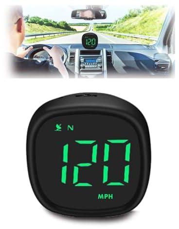 SYOSI Universal USB Digital Speedometer with Compass, 2" Car HUD Head Up Display in MPH KMH, Overspeed Alarm, Fatigue Driving Alarm for All Vehicles (Mini-Sized)