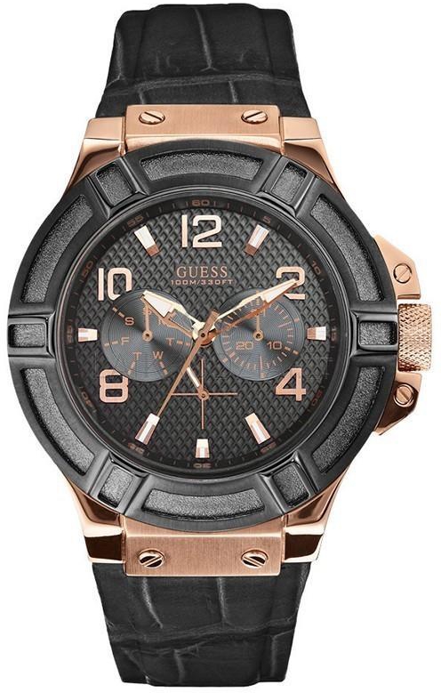 Guess Men's Sporty Leather Watch W0040G5 (Black)