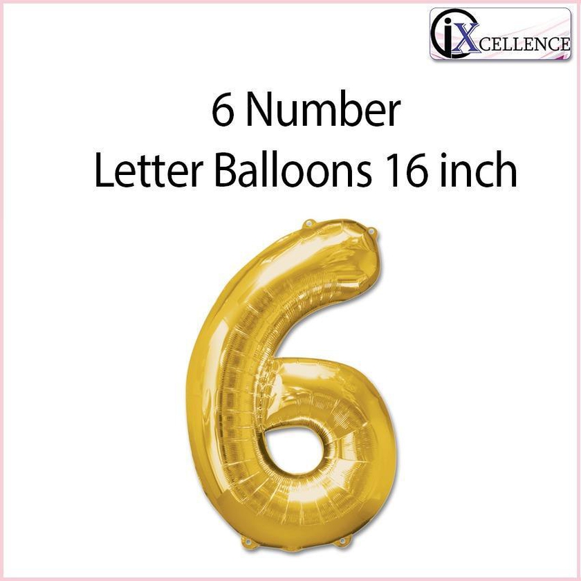 [IX] NUMBER 6 Letter Balloon 16 inch toys for girls (Gold)