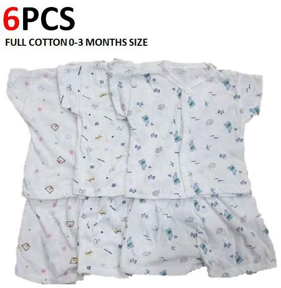 Set of 6 Pcs Newborn Short Button Shirt with Short Pants (White)