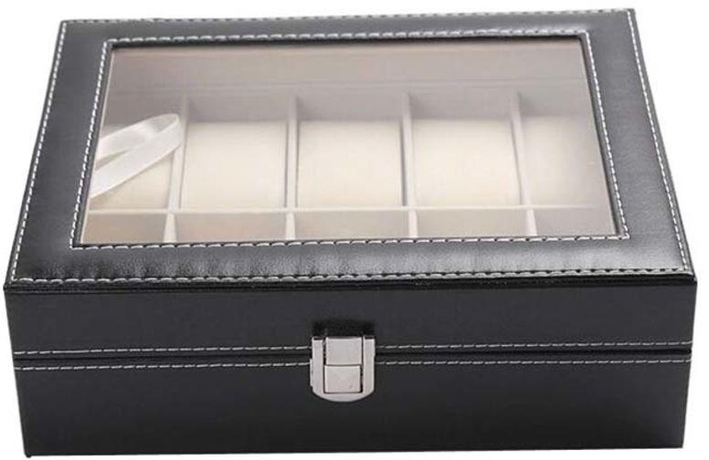 10 Compartment Leather Watch Box Organizer