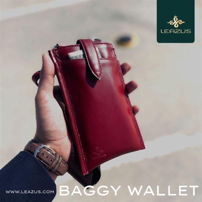 Natural Leather Leazus Baggy Wallet - DARK RED