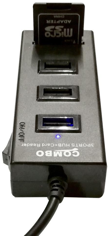 2 in 1 USB Card Reader 2.0 + USB 2.0 3 Port Hub - SD / TF Card Reader