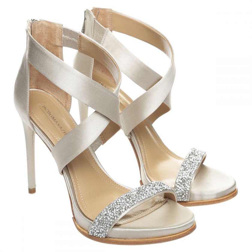 BCBGMaxazria Elyse High-Heel Crisscross Ankle Dress Sandal for Women - Silver, 8.5 US