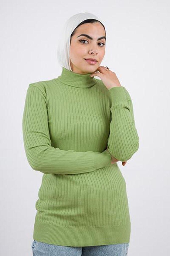 Le Voile Wide Short Ribbed Pullover - LimeGreen