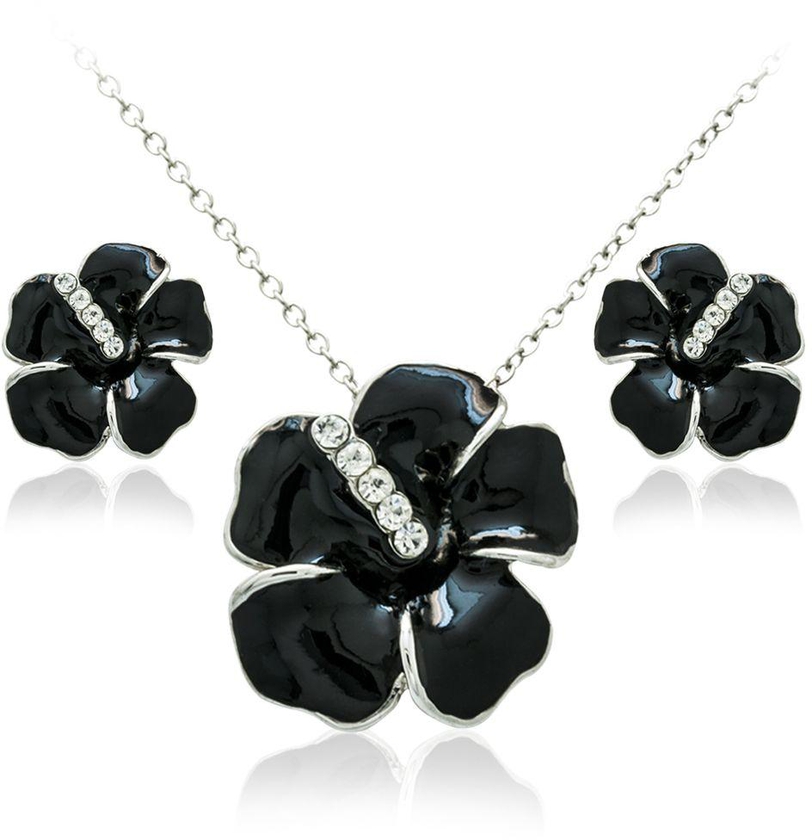 Mysmar Black Flower Austrian Crystal Stellux Jewelry Set [MM165]