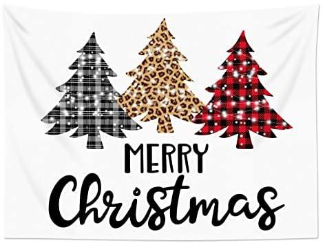 HVEST Merry Christmas Tapestry Black White Plaid Xmas Tree on White Background Tapestries New Year Indie Room Decor Wall Hanging Blacket for Bedroom Living Room Dorm Party Decor,80x60 inch