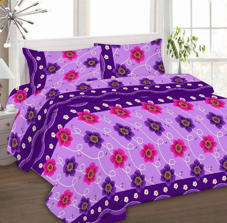 IBed Home Printed Bedsheets 3 Pieces Bedding Set - King Size - EAT-4332-LILAC