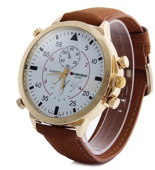SHIWEIBAO A1104 Male Quartz Watch Nubuck Leather Band with Decorative Sub-dials Big Dial-White