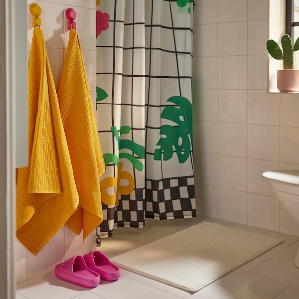 SNÖJONKVILL Shower curtain, white/green, 180x200 cm - IKEA