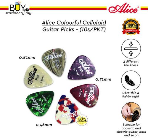 Alice Colourful Celluloid Guitar Picks – (10s/PKT)