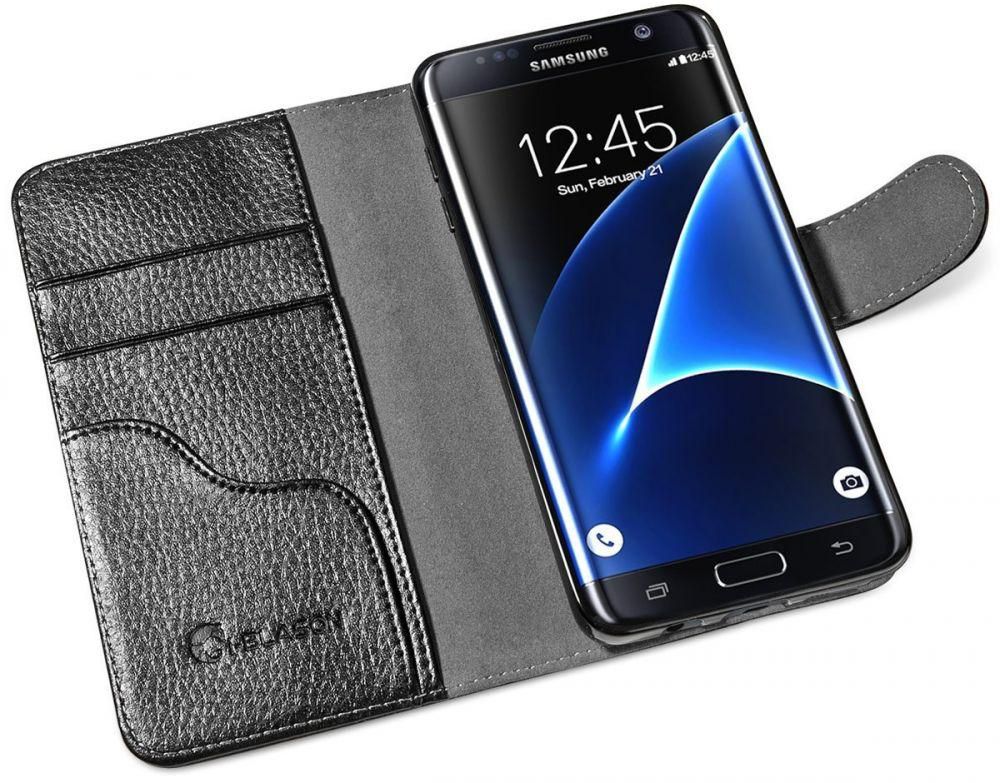 Galaxy S7 Edge Case Cover,  iBlason , Stand Feature , Premium Wallet , Black