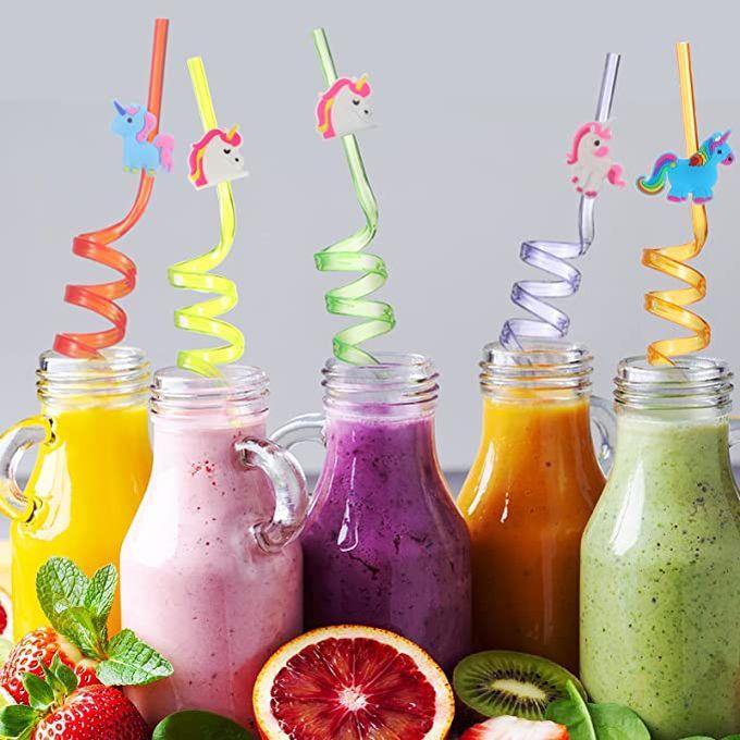 4 Pcs Drinking Plastic Straws Juice Straw. Acrylic Unicorn Fruit Shape