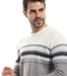 Ted Marchel White, Sky Blue, Navy Blue & Heather Grey Self Patterned Round Neck Pullover