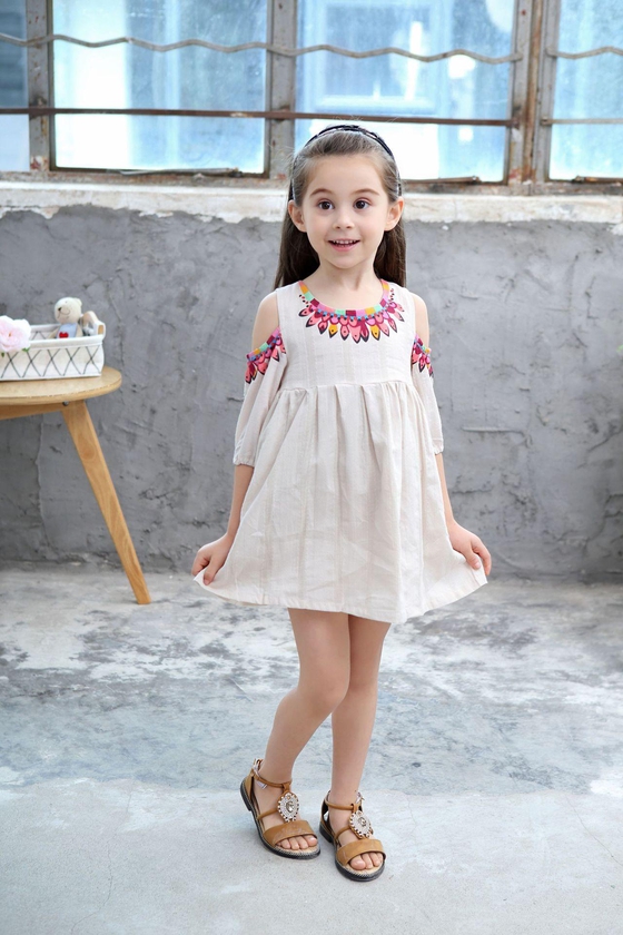 Koolkidzstore Girl Dress Trendy Off-Shoulder Sleeve 3-10Y (3 Colors)