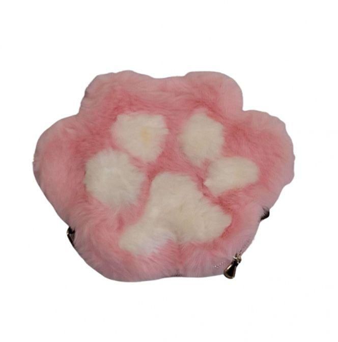 Cute Bear Paw Girls Chain Zipper Shoulder Bag Lovely Children's Soft Plush Coin Purse Accessories Small Crossbody Bags