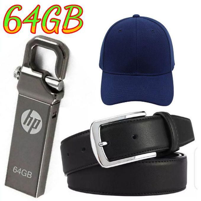 HP 64GB V250W Flash Disk -Silver+Free Belt And Cap