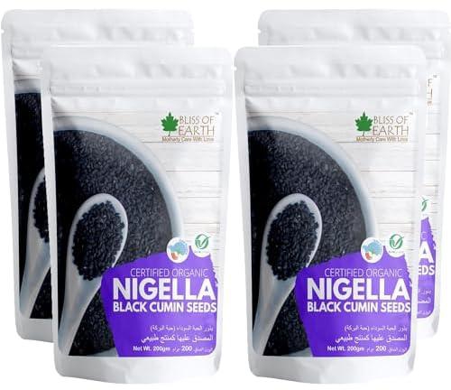 Bliss of Earth Certified Organic Black Cumin Kalonji Seeds, Nigella Seeds, Packed with Antioxidants 4x200GM