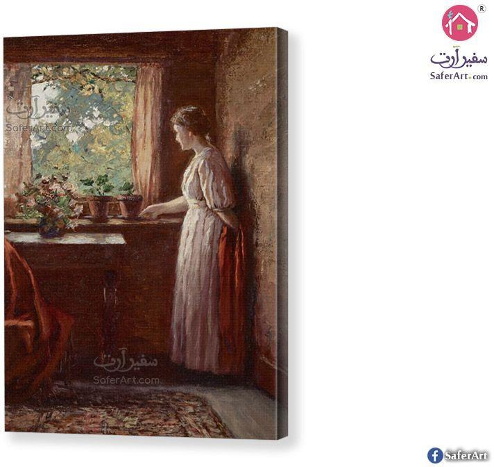 لوحات كلاسيكية قديمة - سيدة تقف بجوار النافذة | سفير آرت