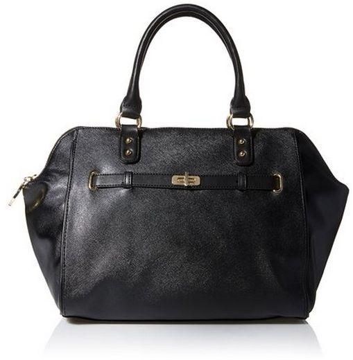 Tommy Hilfiger Faux Leather Bag For Women , Black - Top Handle Bag