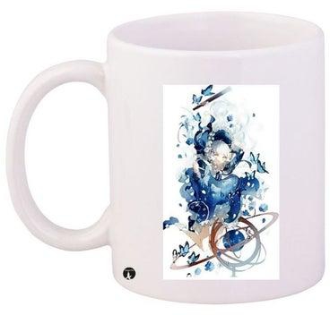Abstract Butterfly Printed Coffee Mug White/Blue/Brown 11ounce