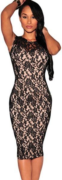 Black Fashion Lace Knee-length Dress