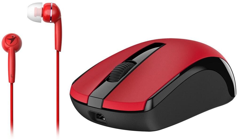 Genius Bluetooth Mouse With Wired In-Ear Headphones MH-8100 Red