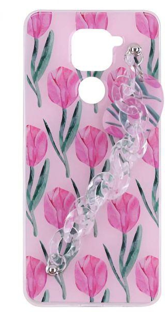 Xiaomi Redmi Note 9 -Special Printed Silicone Cover With Glitter And Clear Chain