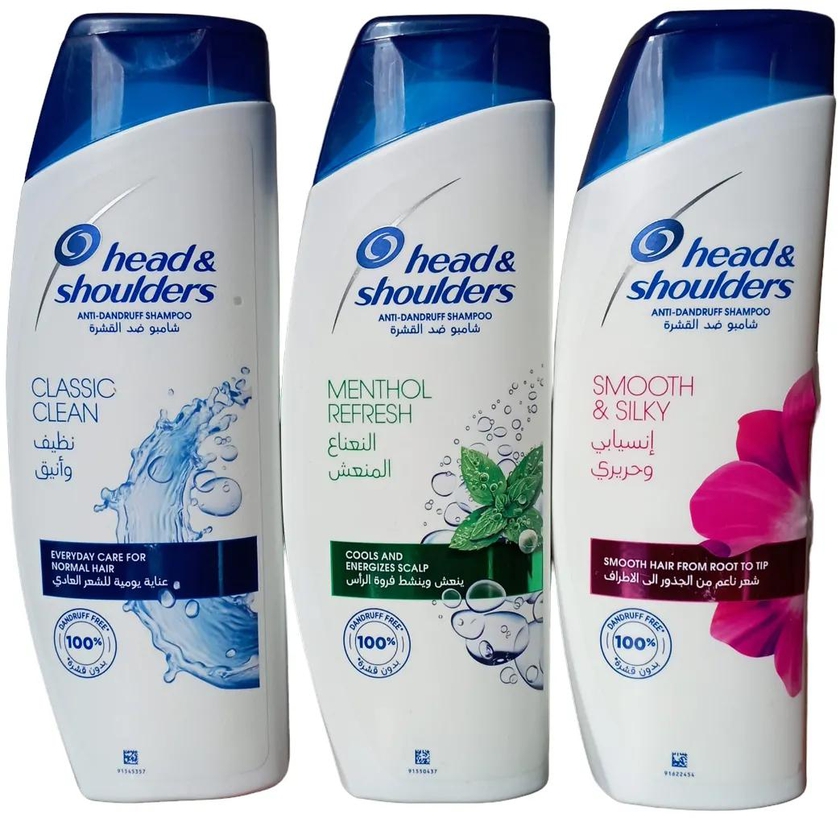 Head & Shoulders CLASSIC CLEAN + MENTHOL REFRESH + SMOOTH & SILK Anti-Dandruff Shampoo.