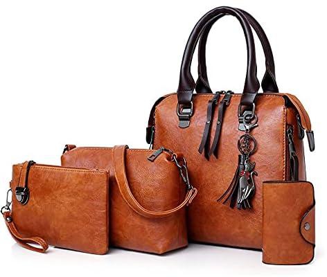 Handbags for Women, PU Leather Bag Top Handle Satchel 4Pcs set 1 Handbag, 1 Messenger bag, 1 hand purse and 1 Credit card Holder.