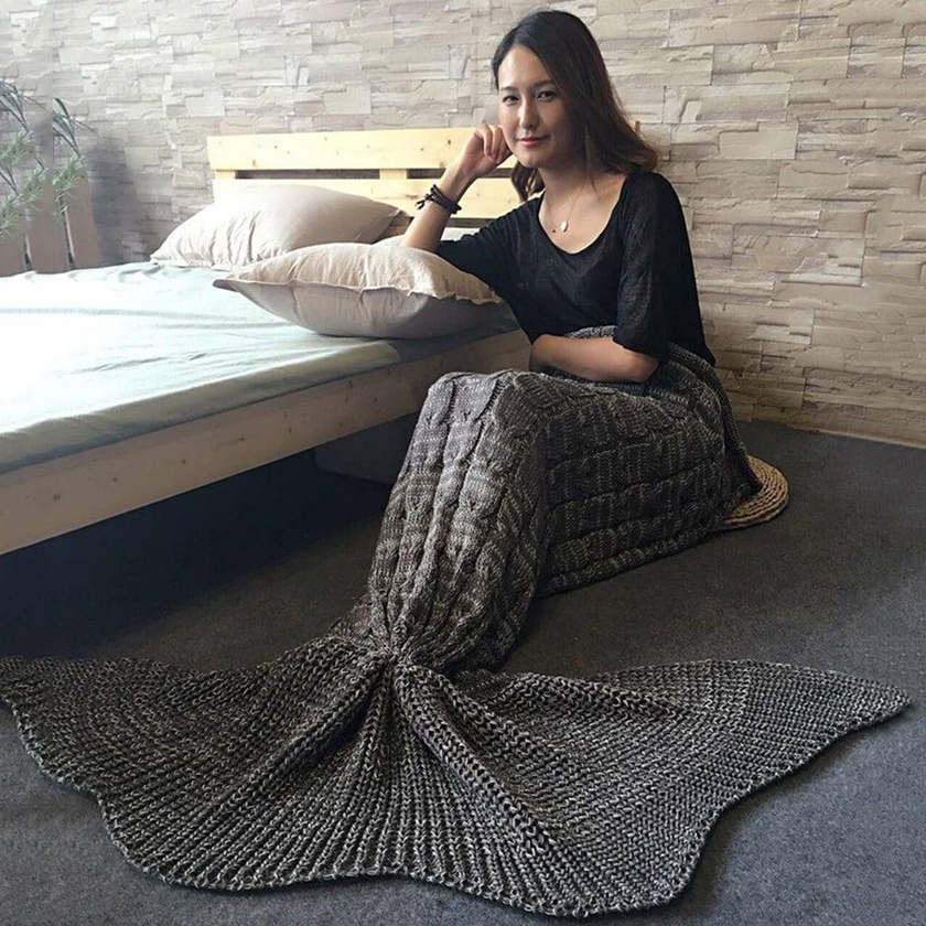 Knitted Braid Mermaid Tail Style Blanket For Adult
