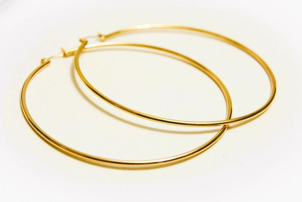 95mm Large Hoop Round Tube Gold Plated Dangle Earrings