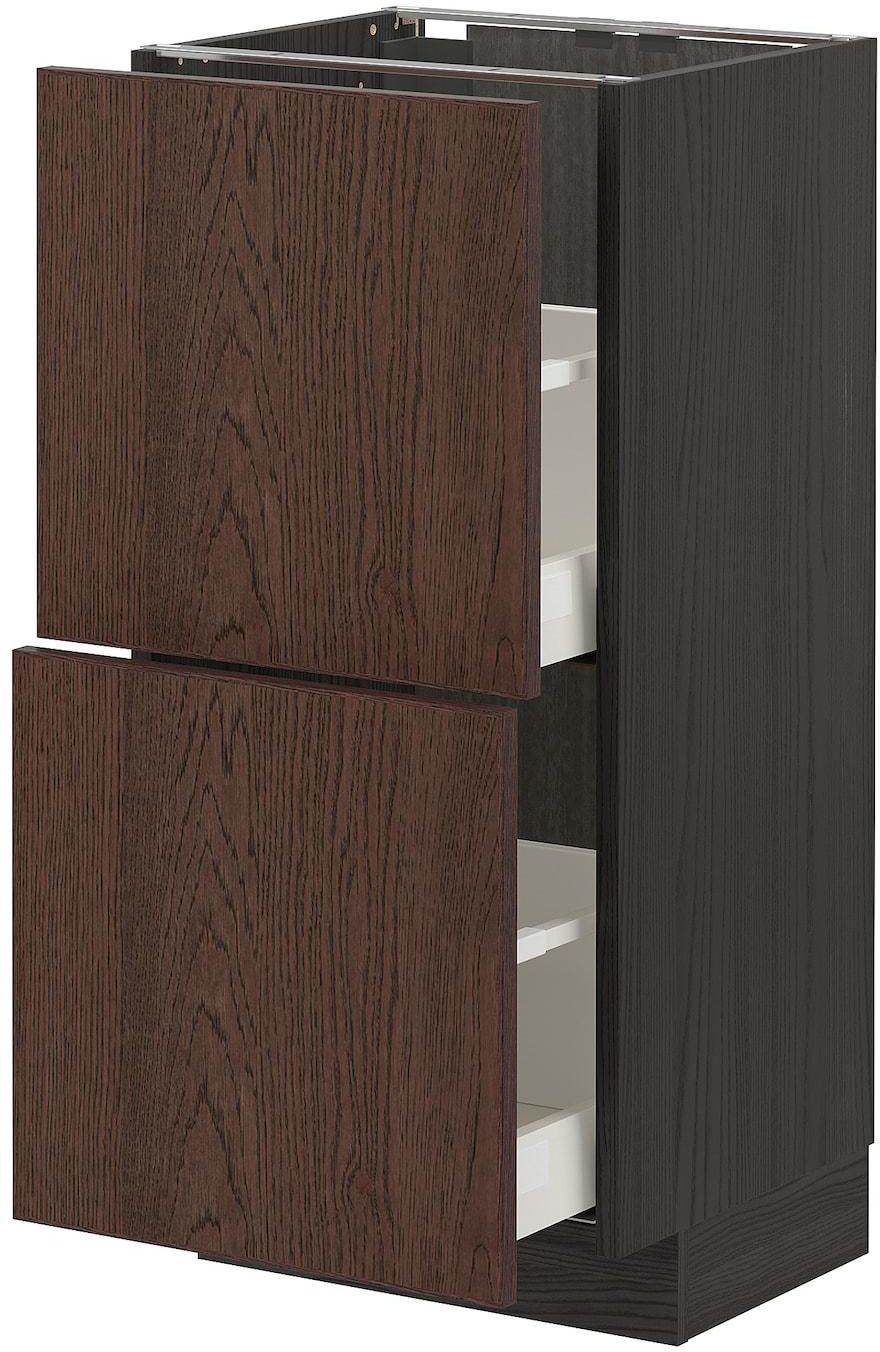 METOD / MAXIMERA Base cabinet with 2 drawers - black/Sinarp brown 40x37 cm
