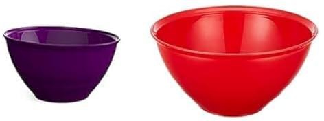 M-Design 30686 Medium Plastic Round Mixing Bowl, 2.2 Liter - Purple + M-Design 30680 Medium Mixing Bowl - Red, 2.2 Liter