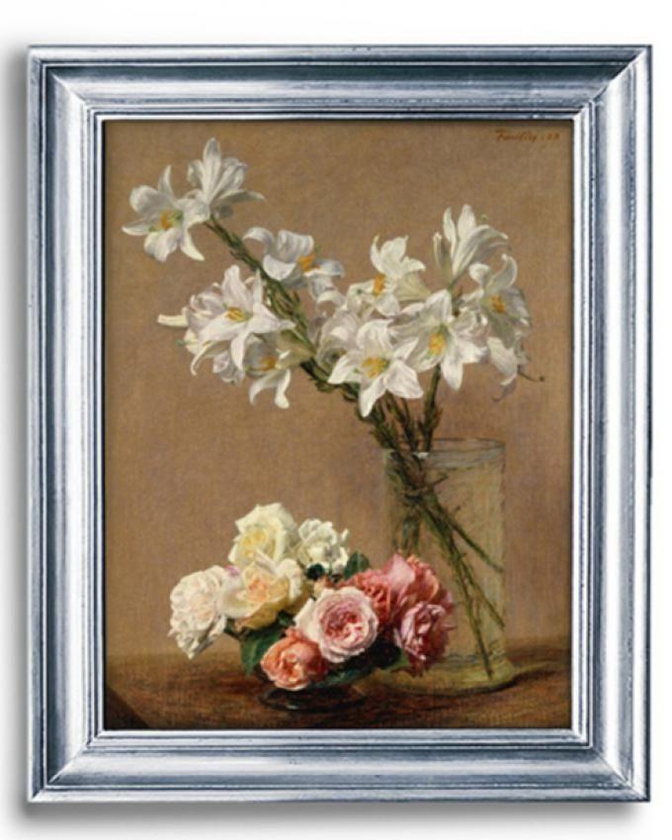 Square Art Gallery 015 Printed Flowers Painting With Silver Frame - Multicolor