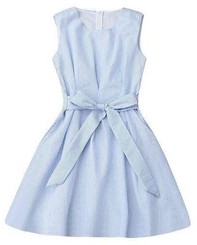 Fashion Striped Sleeveless Bowknot Dress-BLUE STRIPE